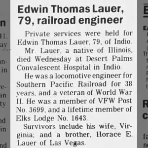 Obituary for Edwin Thomas Lauer