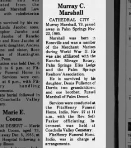 Obituary for Murray C Marshall